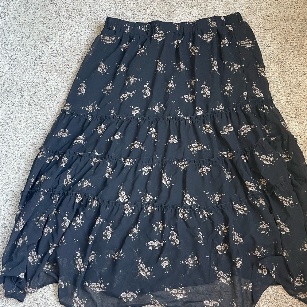 Allegra K Black Tiered Midi Skirt Casual